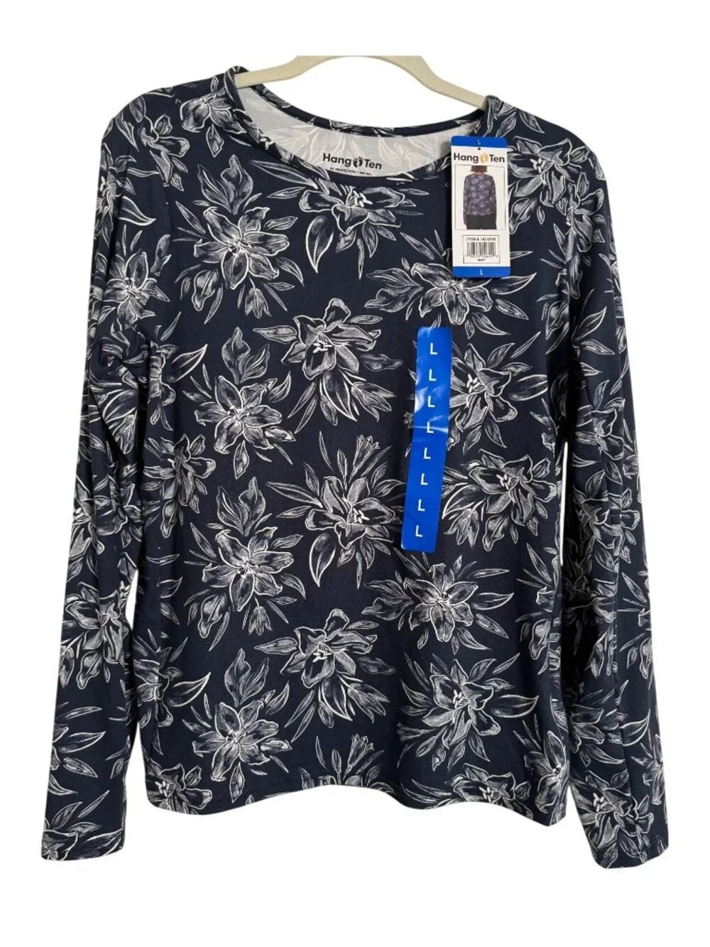 Hang Ten Long Sleeve Swim Shirt Size Large UPF 50+ Zip Pocket Quick Dry NWT Navy